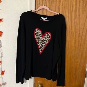 Time and Tru Black Cheetah Print Heart Sweater Size XXXL